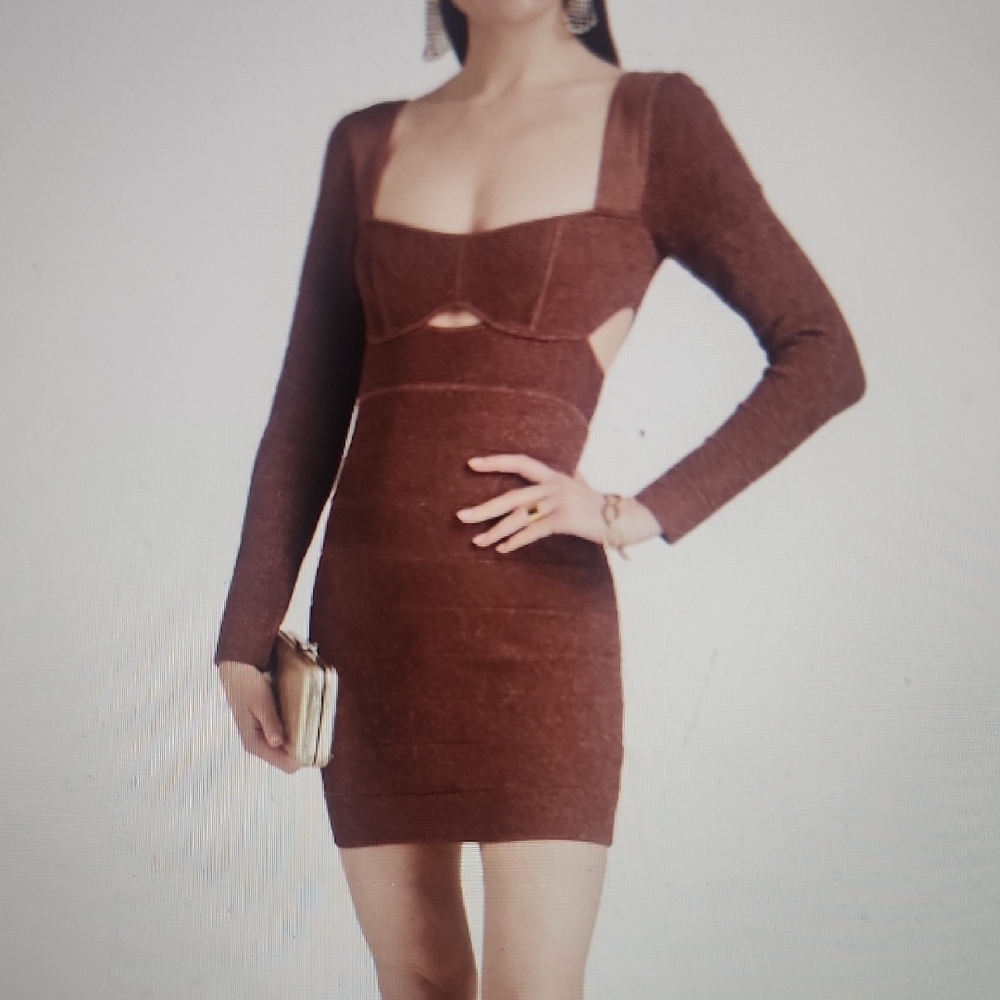 Herve Leger Cutout Metallic Bandage Mini Dress Size L